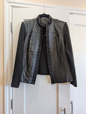Leather/Knit Jacket In Black,XL